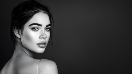 Fototapeta premium Elegant Portrait of a Woman with Striking Features in Monochrome
