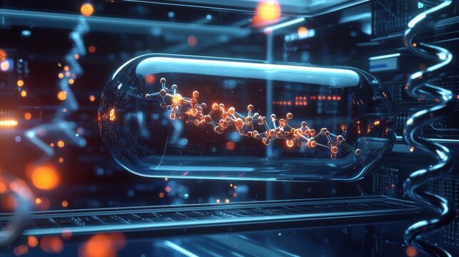Exploring molecular structures in a high-tech laboratory environment digital art conceptualization