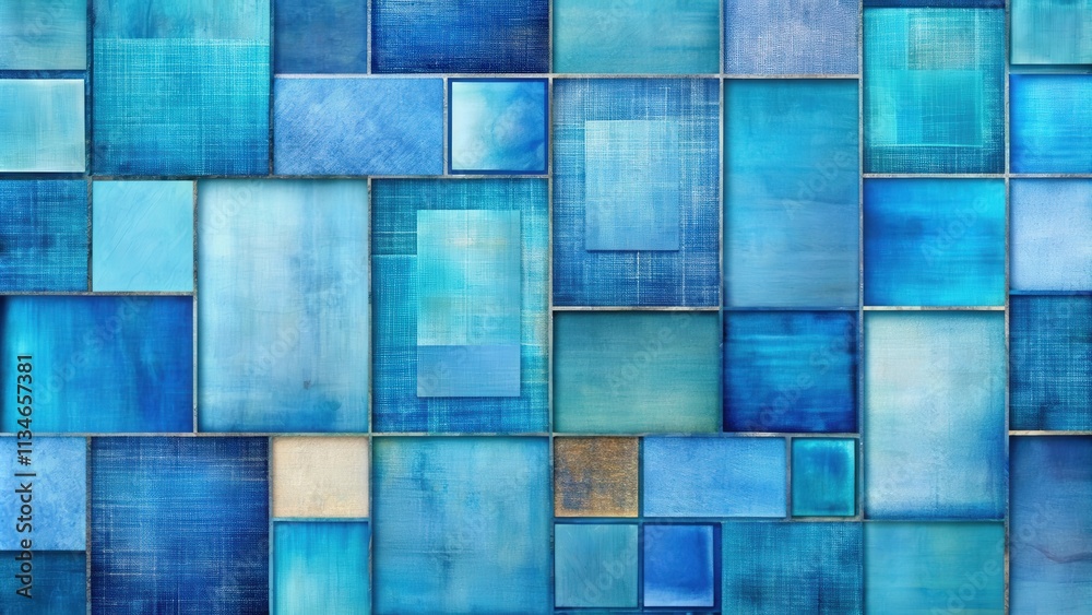 Leinwandbilder abstract geometric blue and teal watercolor pattern with square and rectangular shapes