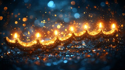 Obraz premium Sparkling Gold Candles, Blue Bokeh Background
