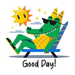 Crocodile having a good day, flat sticker 
