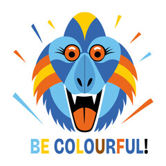 Mandrill with be colourful text, flat sticker 
