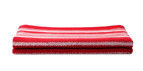 Red and white striped towels neatly folded together, on transparent background , png
