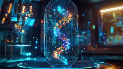 Dna helix discovery laboratory digital art futuristic environment close-up view science concept