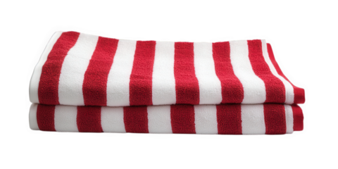 Two Red and White Striped Beach Towels Stacked, on transparent background , png