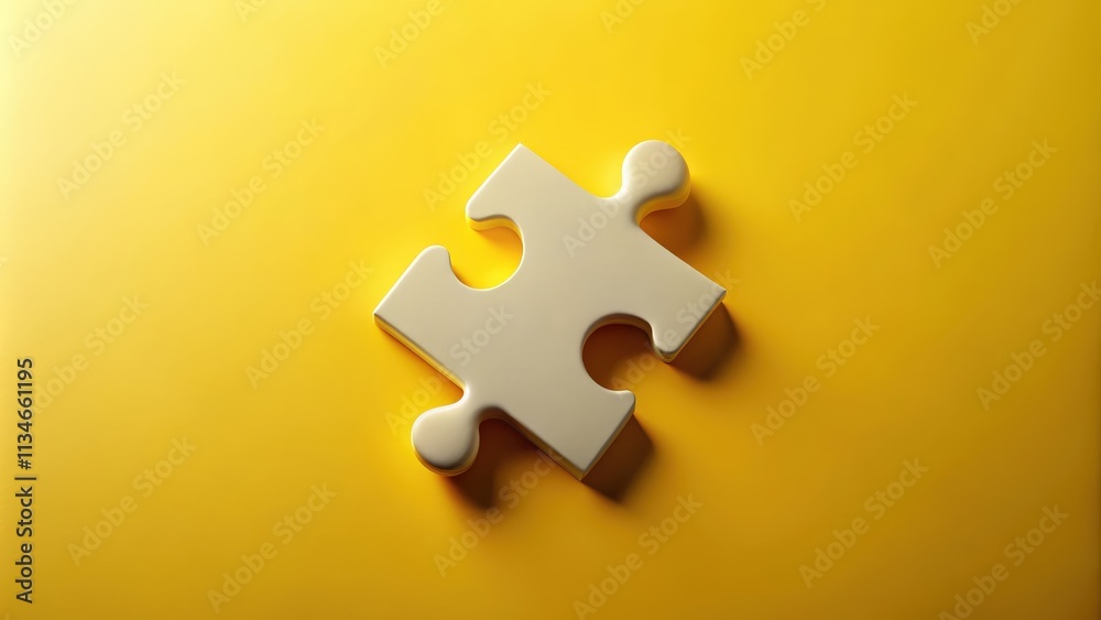 Poster A single puzzle piece on a bright yellow background, symbolizing the concept of completion and the search for missing elements.