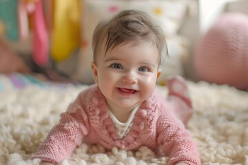 Cute Smiling Baby with Soft Lighting and Warm Background