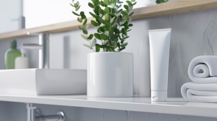 White Tube Mockup in Modern Bathroom Setting