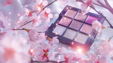 Pink Glitter Eyeshadow Palette with Cherry Blossoms