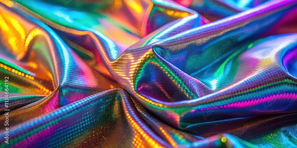Poster a shimmering iridescent fabric, a tapestry of color and texture, with its hues shifting and dancing 