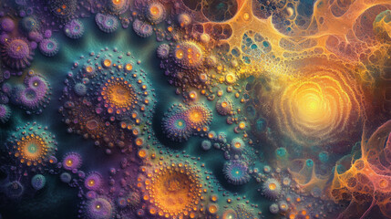 Fractal Biomineralization: Bacteria, Minerals, Vivid Colors, Digital Art, Abstract