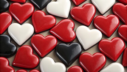 Red, White and Black Heart Composition Close-up Image, Valentine's Day Concept Valentine's Day, Heart shapes