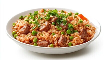 Fototapeta premium Savory Rice Dish with Meat and Peas