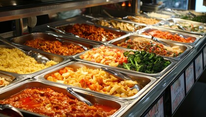 Obraz premium Delicious Buffet Food Variety In Stainless Steel Trays