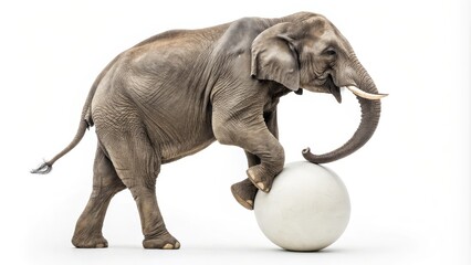 Elephant Balancing on a Sphere A Study in Composition, White Background, Animal Strength, Elephant photography Elephant, animal photography