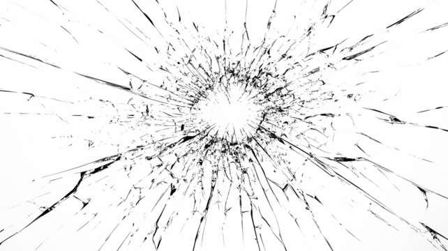 Broken glass texture. Broken glass on transparent background, broken glass with cracked texture on a white background.
