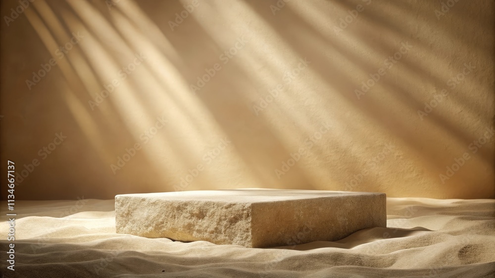 Aufkleber a square stone platform sits in the center of a sandy landscape, bathed in the warm glow of sunlight