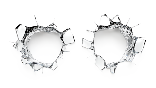 Broken glass texture. Broken glass on transparent background, broken glass with cracked texture on a white background.
