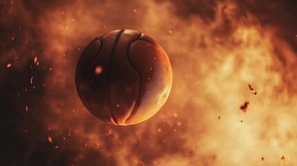 Exploding fiery basketball with dramatic flames