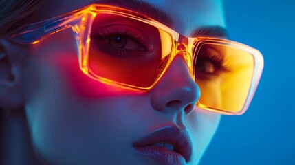 Portrait of a stylish woman in vibrant neon lighting