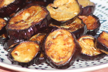 Fried Eggplant Pieces Close up