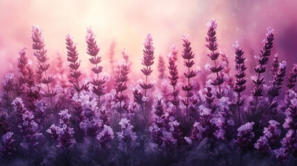 Fototapeta premium A serene landscape featuring blooming lavender flowers in soft, dreamy colors.