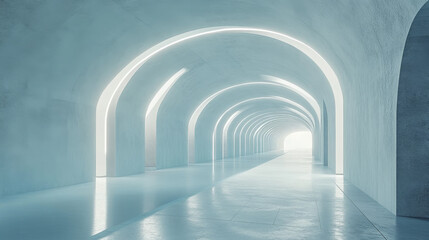 Obraz premium Futuristic Subway Tunnel: Minimalist Archway Design, Tranquil Blue, Motion Flow