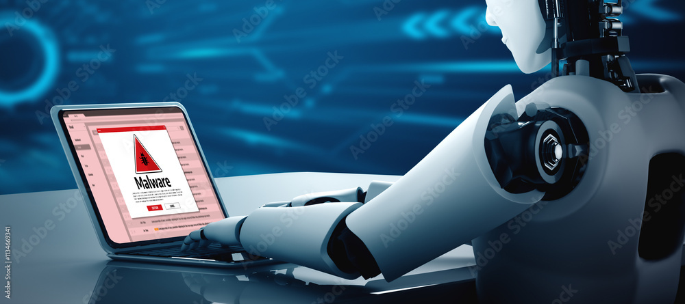 Poster cyber attacking concept. malware alert showing on computer screen display scam and threat detection 