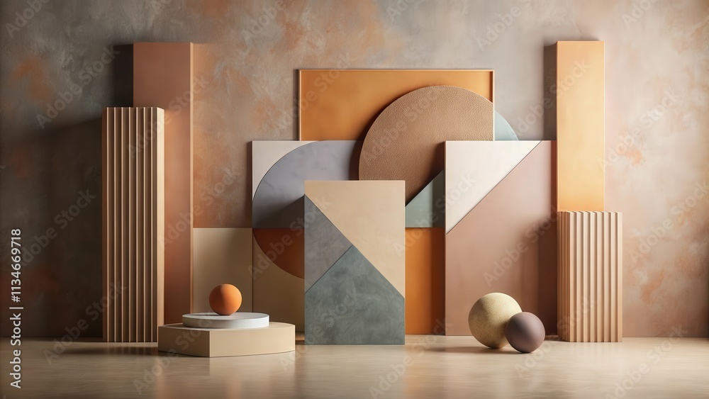 Poster abstract geometric shapes composition with earthy tones and minimalist elements