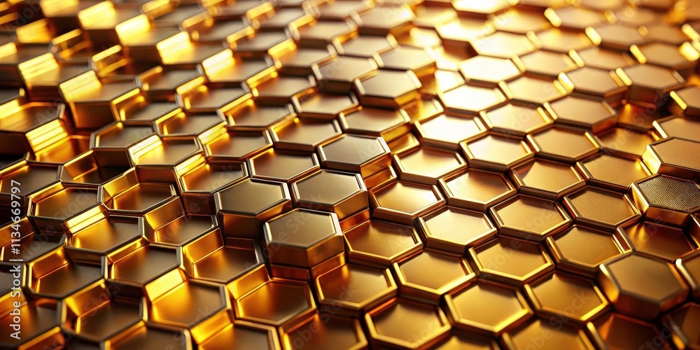 Poster A Close-Up Perspective of a Golden Hexagonal Pattern, Creating an Abstract Background of Interlocking Shapes and Illuminating Highlights