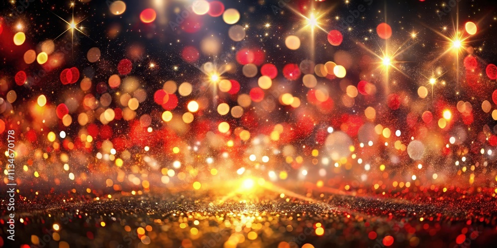 Poster A shimmering backdrop of golden and red bokeh, sparkling with light and warmth, creating a festive and celebratory atmosphere