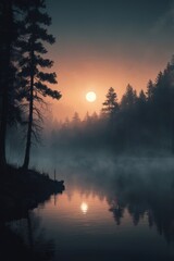 Fototapeta premium Misty Forest Landscape with Soft Morning Light