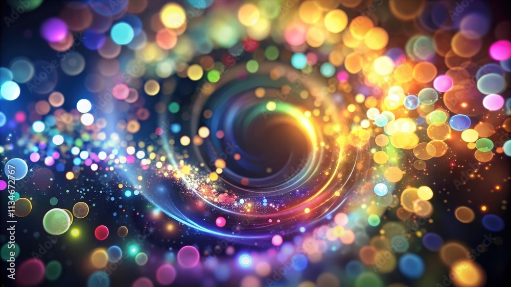 Aufkleber Abstract swirl of shimmering light with colorful bokeh effect, a mesmerizing display of vibrant hues against a dark background