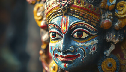 Fototapeta premium vibrant traditional Indian art piece showcasing intricate details and vivid colors, representing cultural heritage and craftsmanship. expressive face captures essence of artistry