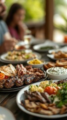 Obraz premium Delicious Grilled Meat Platter with Sides