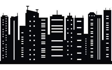 Obraz premium Silhouette of a Modern City Skyline with High-Rise Buildings in Black and White