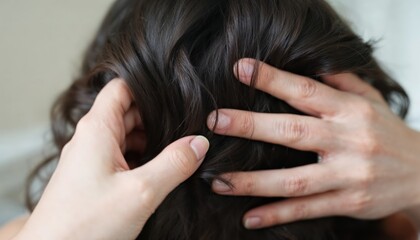 Fototapeta premium Hair Care Techniques Scalp Massage Tutorials Home Video Guide Indoor Close-up Self-Care Tips for Healthy Hair Growth