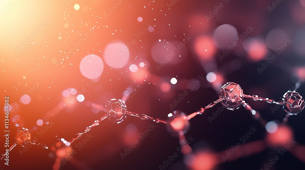 Poster a close-up view of interconnected molecules, featuring soft lights and a vibrant color palette, crea