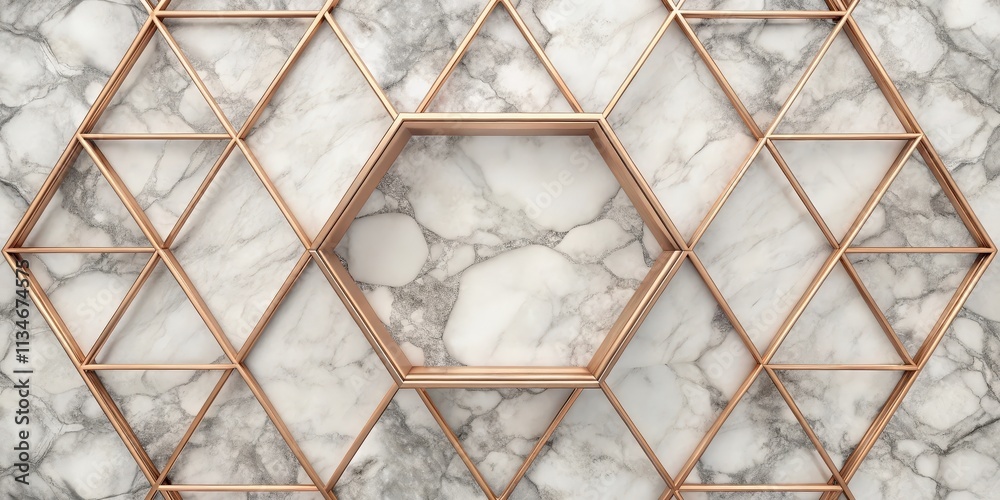 Leinwandbilder a geometric pattern of gold frames on a white marble background, creating a modern and elegant desig