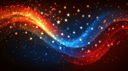 Obraz premium Festive USA Stars & Stripes Glowing Wave Background