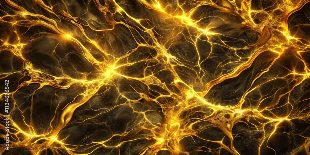 Aufkleber Intricate golden veins illuminate the darkness, creating a captivating and dynamic visual representation of interconnectedness and energy flow.