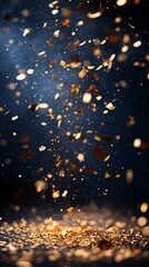 Gold Confetti Explosion on Dark Blue Background