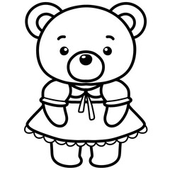 Line drawing of a cute little bear For coloring hand drawings, not AI. © Saifon