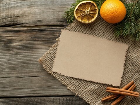 Rustic Christmas Card Mockup with Oranges and Cinnamon