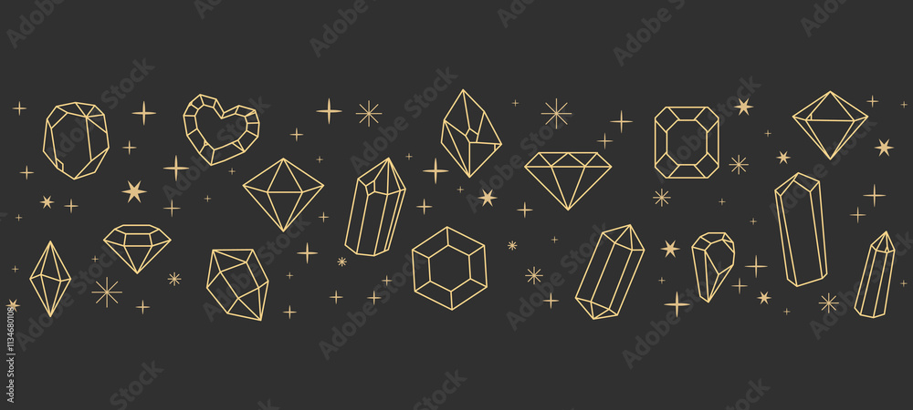 Canvas Prints magic crystal sacred geometry polyhedron celestial esoteric seamless border with gold line gemstone 
