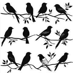 Fototapeta premium Silhouettes of birds perched on branches, showcasing nature beauty