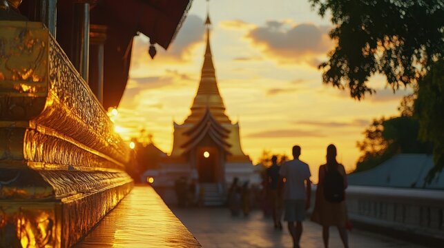 Golden Temple Sunset in Thailand: Serene Evening at Wat Phra Singh