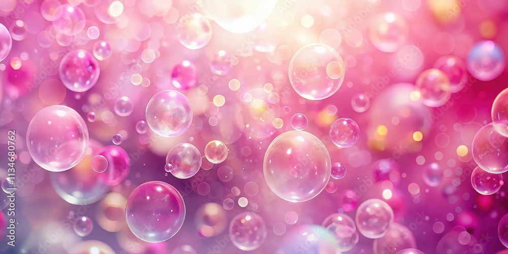 Poster a whimsical abstract backdrop of shimmering pink and white soap bubbles against a soft pink backgrou