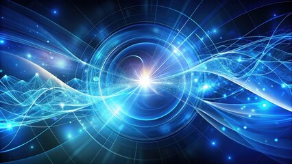 Obraz premium Abstract digital art featuring vibrant blue waves and a glowing center, representing the flow of data and technological advancement.