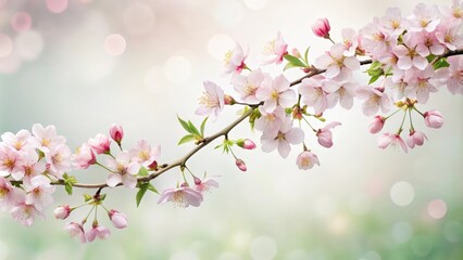 Fototapeta premium Delicate pink blossoms on a branch with a soft, out of focus background